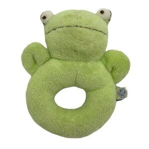 Pottery Barn Kids Frog Ring Rattle Plush Stuffed Animal Baby Toy Green 5" Froggy